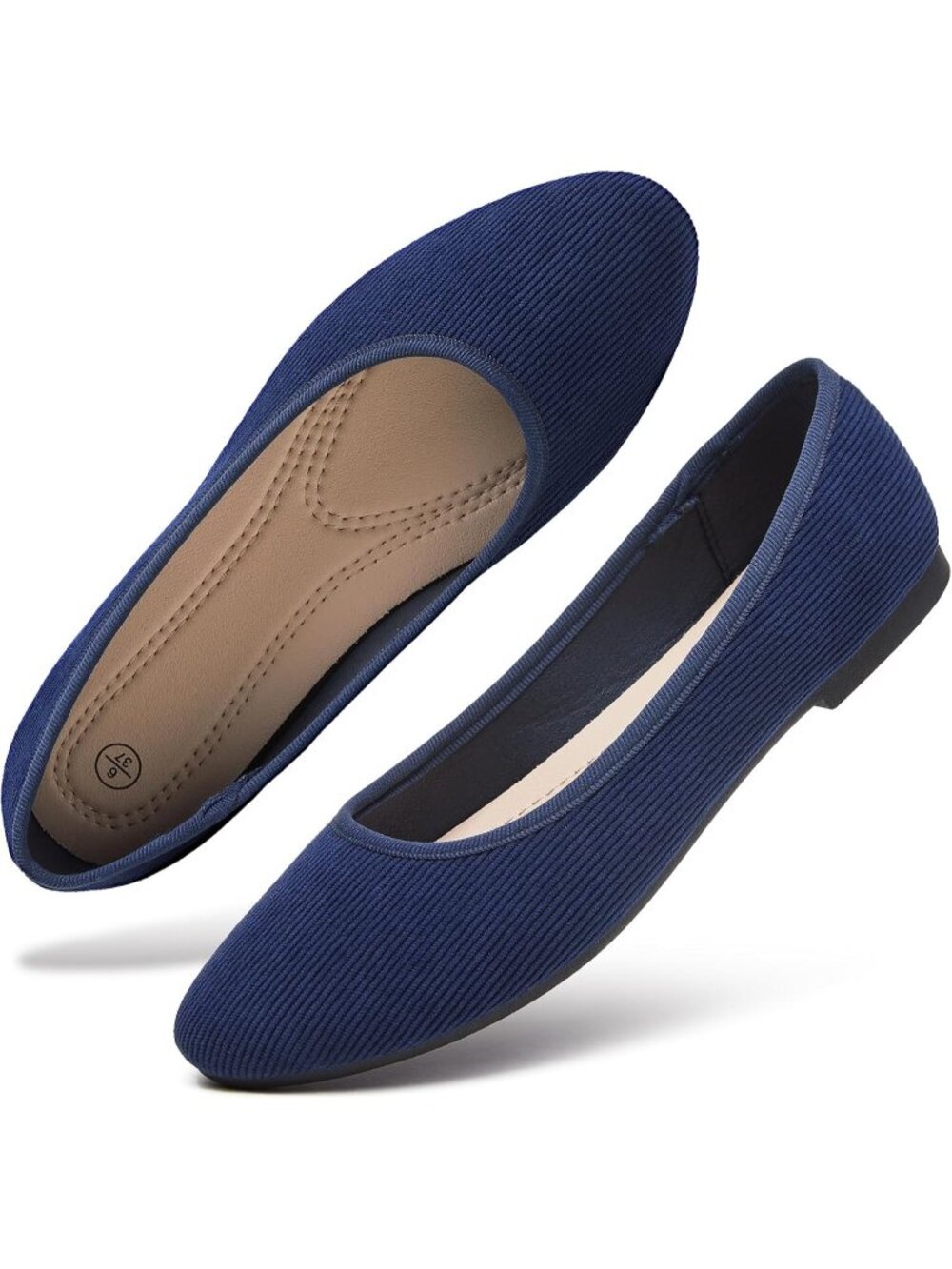 Women's Navy Blue Suede Ballet Flats Dress Shoes Round Toe Comfortable Casual